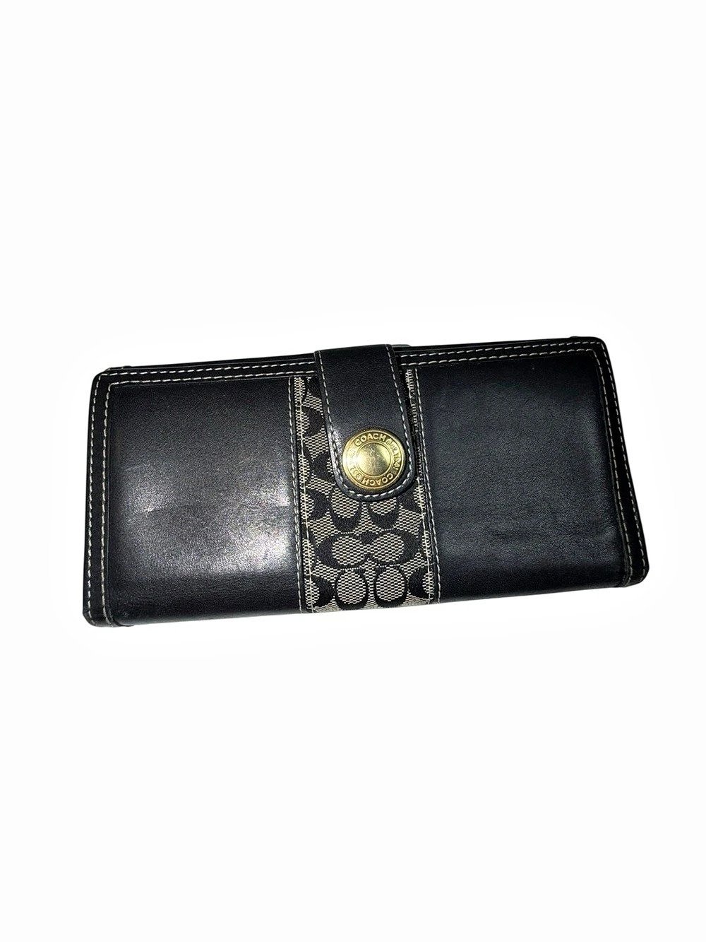 Coach Black Leather Signature C Long Wallet Checkbook Organizer